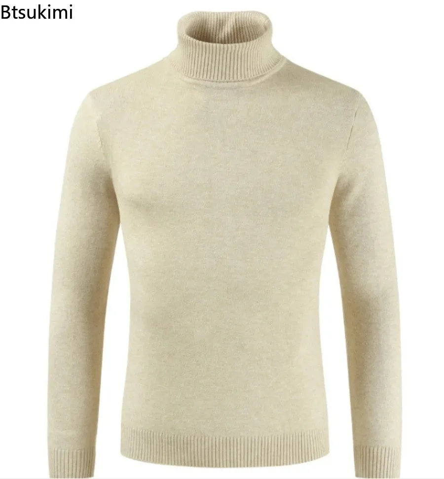 2026 Men's Slim Fitting Sweater Autumn Winter Casual Knitted Pullover Tops Male High Collar Bottom Shirt Sweater for Men Clothes