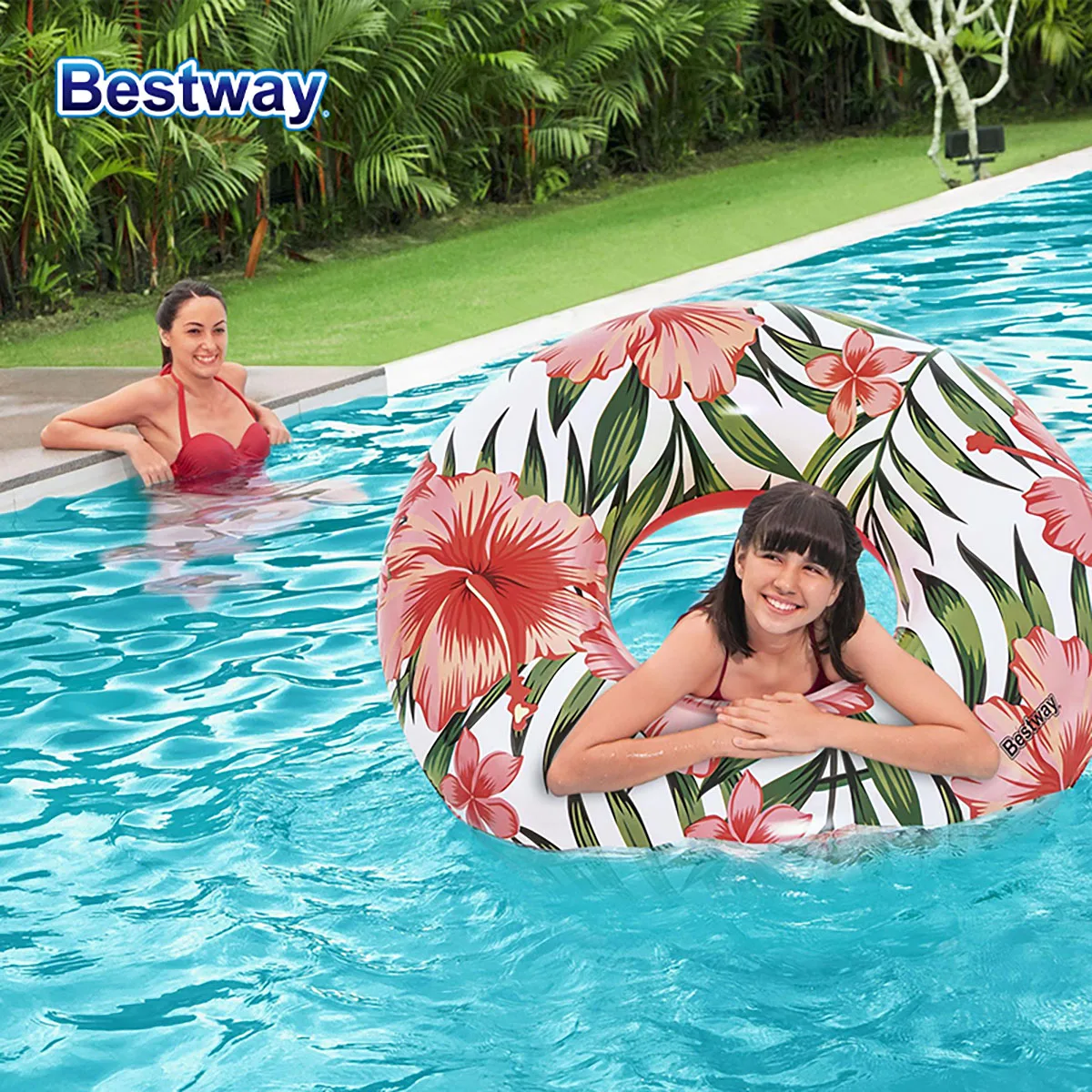 Bestway36237 Summer Inflatable Palm Tree Pool Float, Pool Float Swim Tube Ring, Tropical Palm Tree Swim Tube