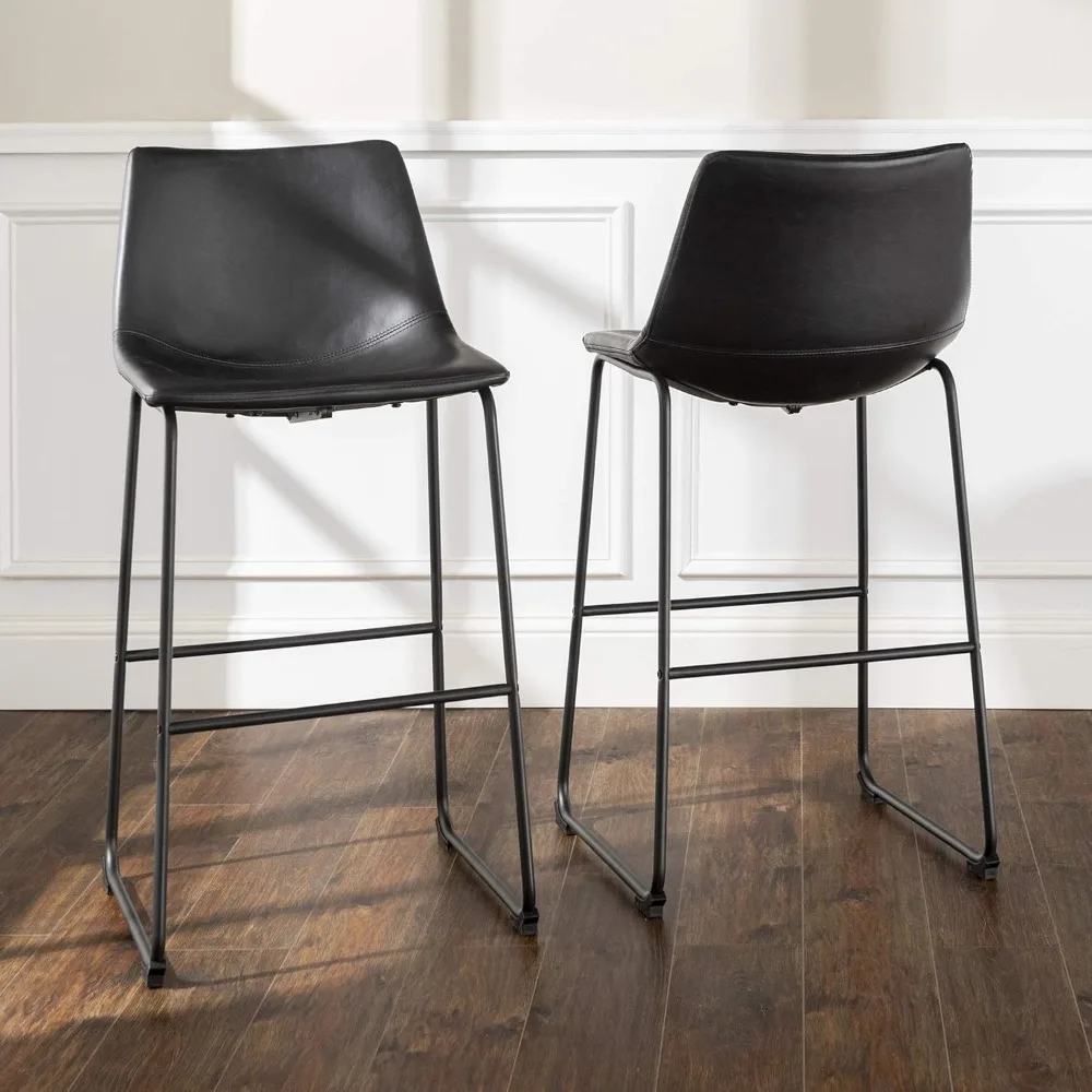 Douglas Urban Industrial Faux Leather Armless Bar Chairs, Set of 2, Black