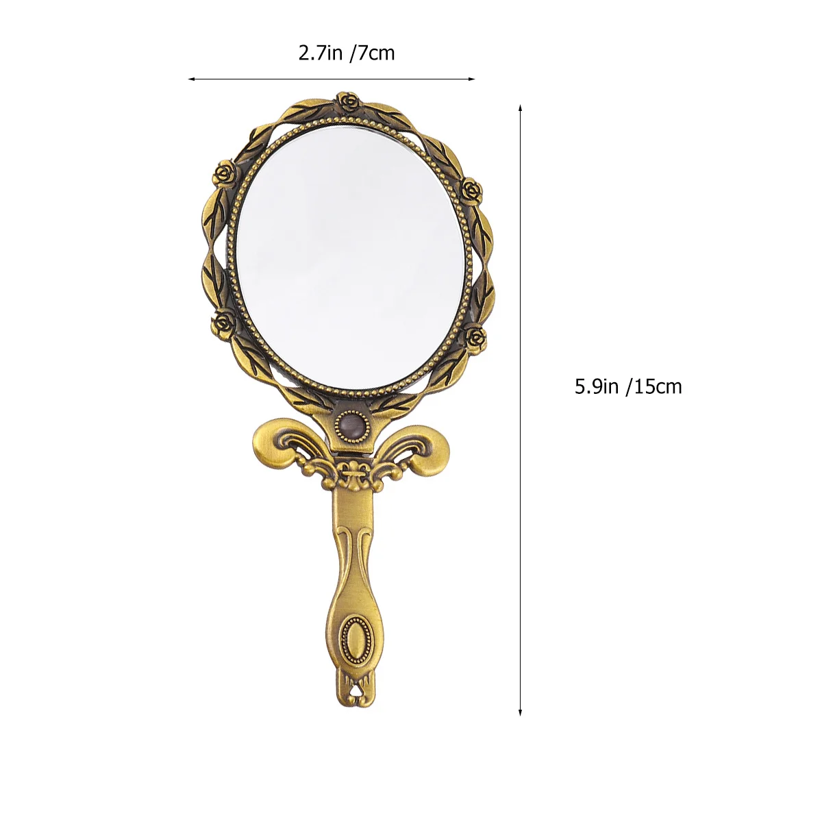 Vintage Folding Small Handle Mini Makeup Mirror Oval Pocket Mirror Bronze Color Travel Supplies for Women Girls