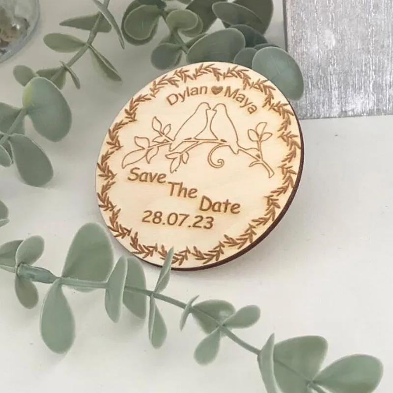 Personalized Rustic Wedding Magnet, Save the Date, Wooden Fridge Magnet, Wedding Invitation Accessory for Guest, Party Favor