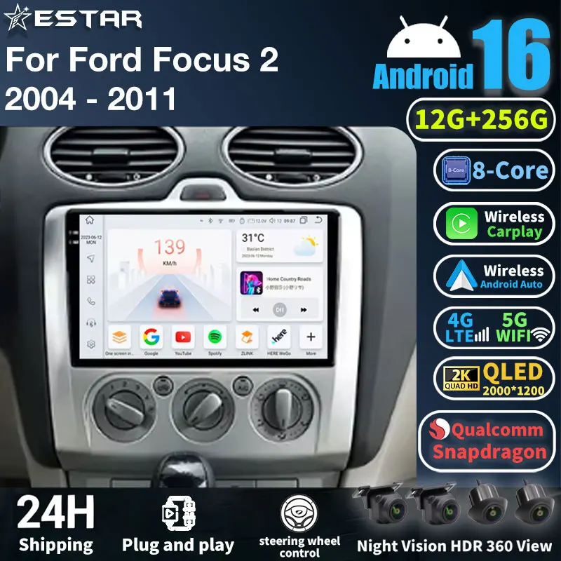 

2 Din Android 16 Car Radio For Ford Focus 2 3 Mk2/Mk3 2004-2011 Multimedia Video Player GPS 4G Carplay Auto Stereo RDS Head Unit