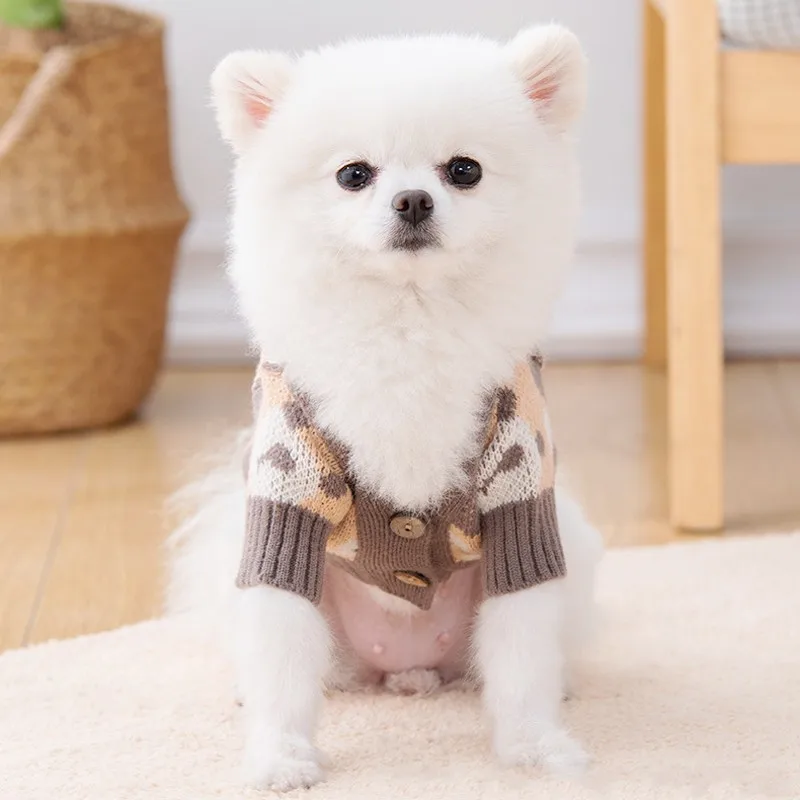 Dog Sweater 2024 Bear Print Cardigan Coat Dog Knitted Sweater Chihuahua French Bulldog Bichon Fashion Dog Clothes Puppy Apparel