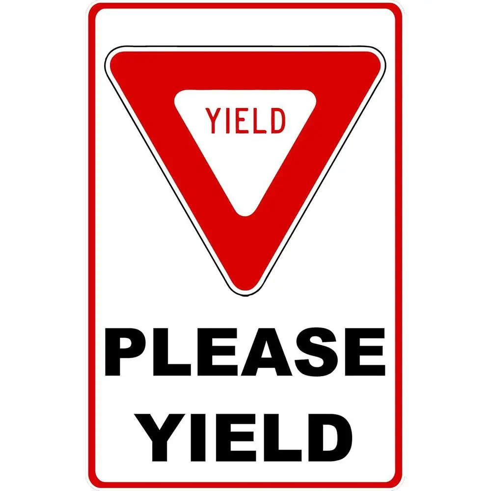 2D Flat Heavy Metal Yield Sign - 12x8 Inch Red Warning Arrow Wall Decor for School Hospital Shop Warehouse Indoor Gift