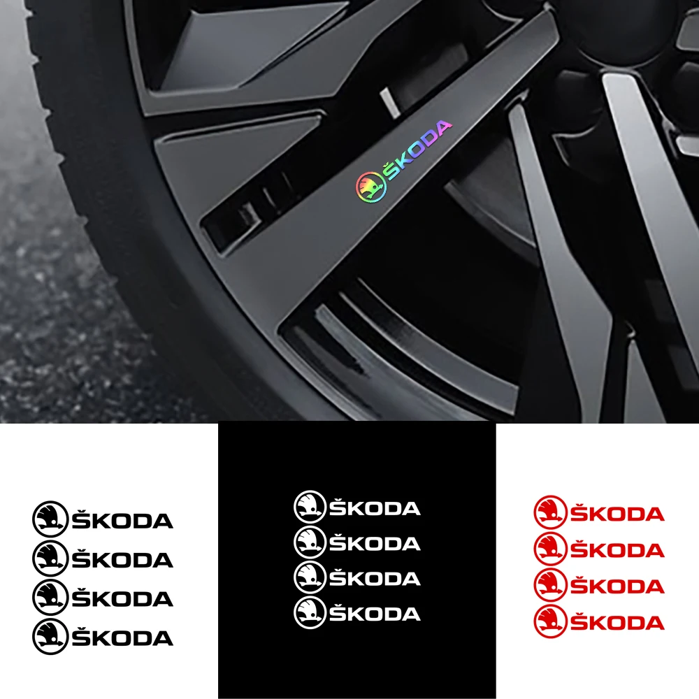 4Pcs Car Accessories PVC Emblem Car Body Side Door Wheel Rims Stickers For Skoda Yeti Fabia Octavia 3 2 a5 a7 Kodiaq Karoq Rapid