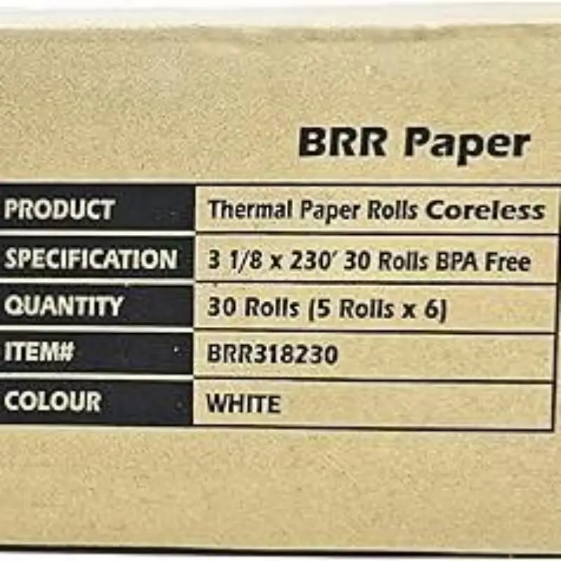 (30 rollos sin núcleo - 50 GSM) 3 rollos de recibos de papel térmico de 1/8 x 230 se adaptan a todas las impresoras de cajas registradoras POS Clover