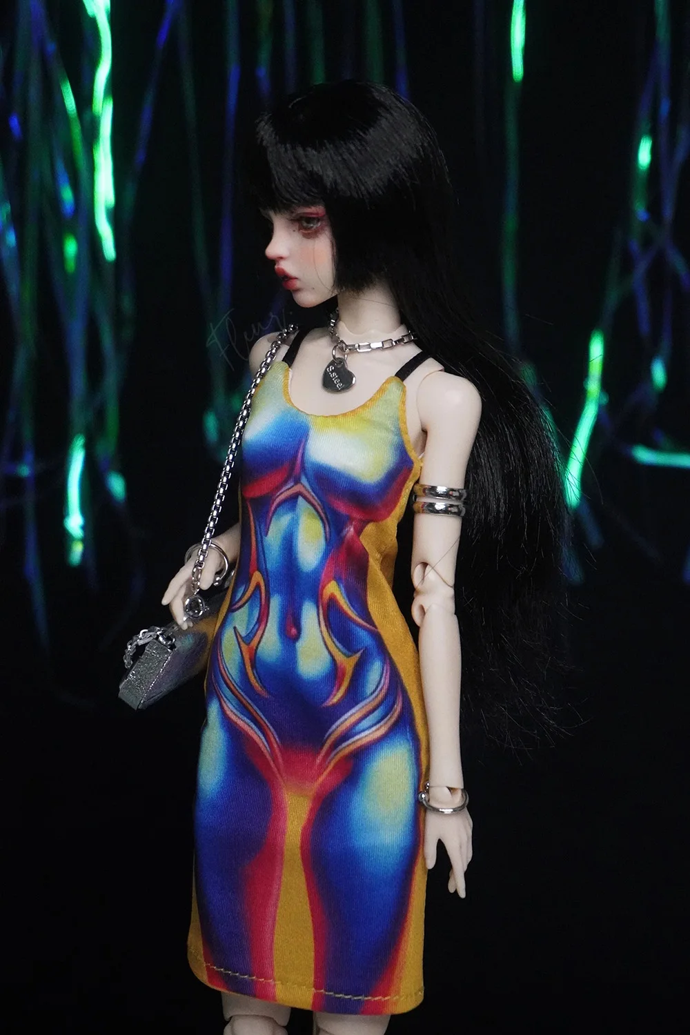 1/6 BJD Dolls Illusionary Art Printed Sling Mid Dress Tight Strap Hips Wrap Skirts for ob24 Specoal 6-point DOOARE Barbi Blyth - view 6