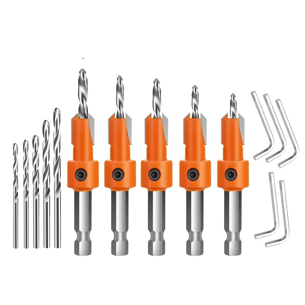 1set Hex Shank Countersink Drill Bit Drill Bits Wrench Alloy Steel For Woodworking Drilling Counterbore  Lithium Electric Drills