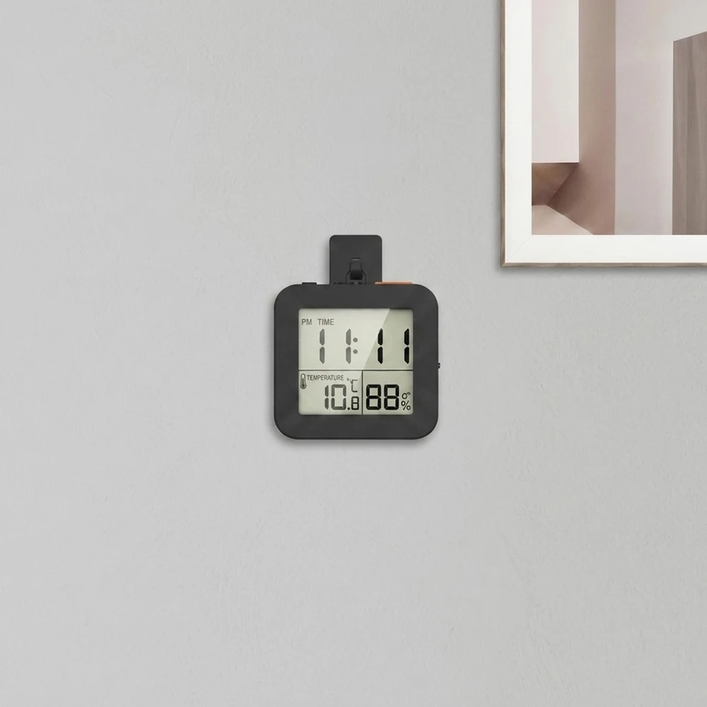 Digital Alarm Clock Temp/Humidity Wall Mount Dual Alarms Countdown Adjustable Volume Battery Operated for Travel Kitchen Home