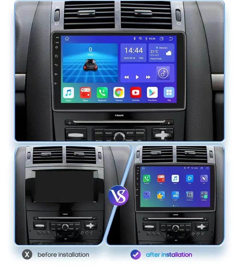 2 Din Android 15 4G+WIFI Carplay Auto Car Radio Video Multimedia Player For Peugeot 407 2004 -2010 2011 Navigation GPS Autoradio