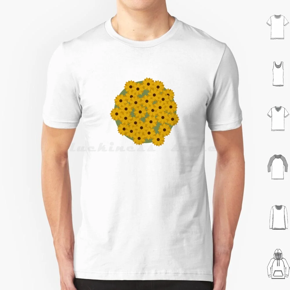 Flowers Field T Shirt Big Size 100% Cotton Flowers Flower Field Sunflower Sunflowers Vector Cartoon Yellow