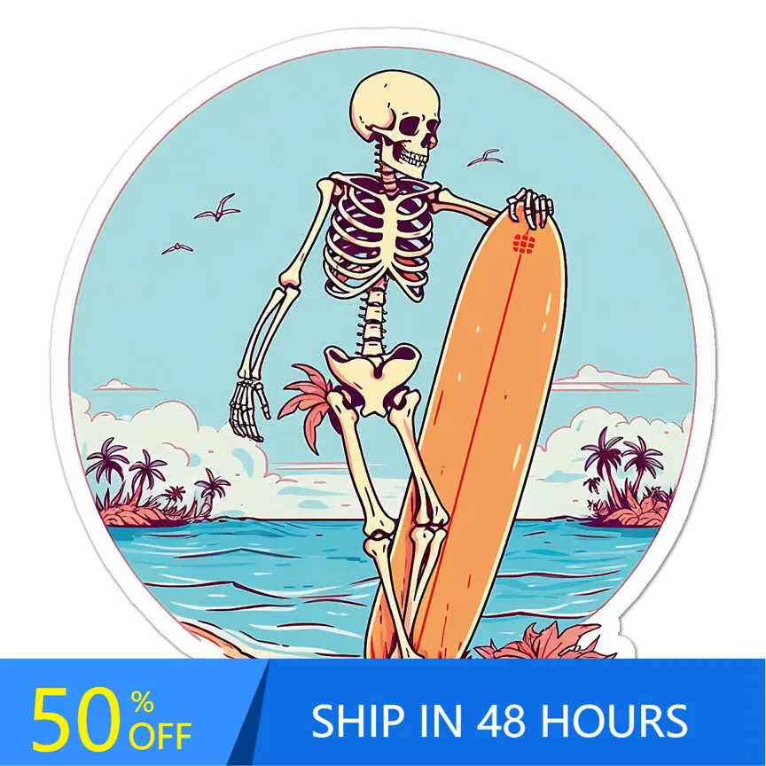 

Tropical Skeleton Surfer, Sticker, Funny Car Bumper Truck Boat Waterproof Vinyl Decal Accessory Cute Vintage Cool
