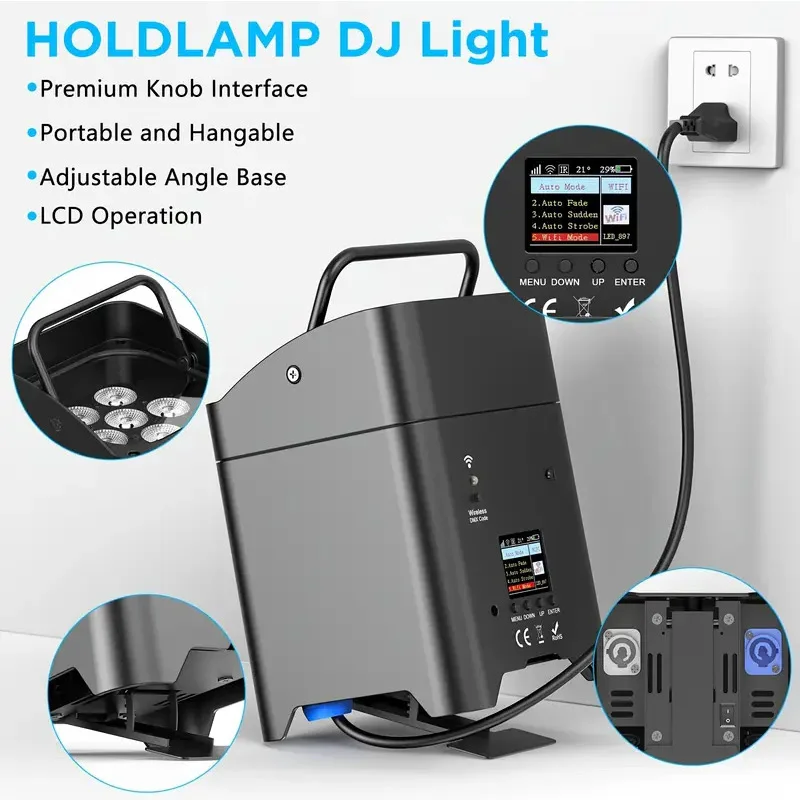 Selling6 * 18W battery powered RGBWA  UV wireless lighting rechargeable spotlight, suitable for KTV and wedding party DJ stage