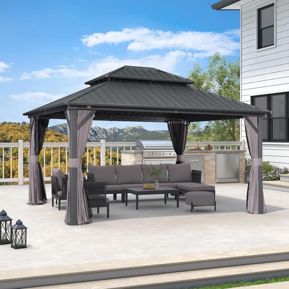 12'X 14 'hardtop terrace with heavy-duty galvanized steel double-layer roof, used for terrace lawn garden