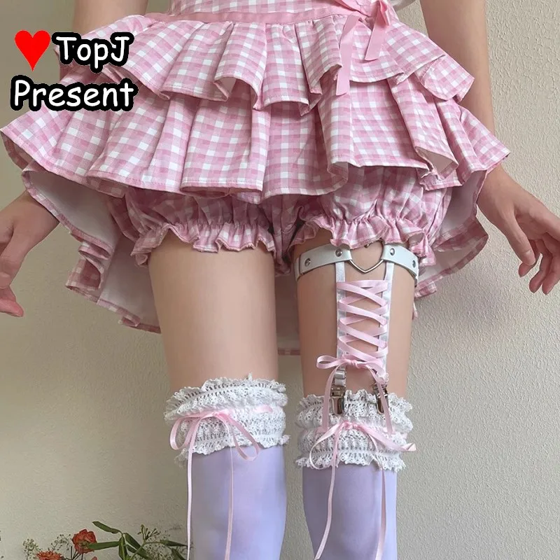 Corbata de Lolita para mujer, Harajuku gótico, sexy, encaje, ballet, lazo de Halloween, diseño de encaje, chicas picantes, amor, botón de cuero, anillo para pierna