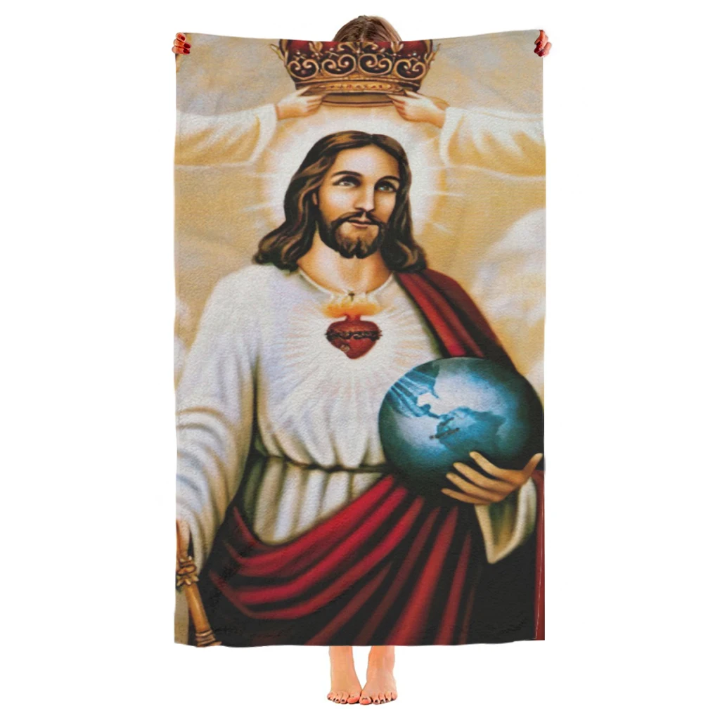 Jesus Christ and Angels Beach Towel  Poncho Bathing Towels Cover-ups Quick Dry Sand Free Yoga Spa Gym Pool