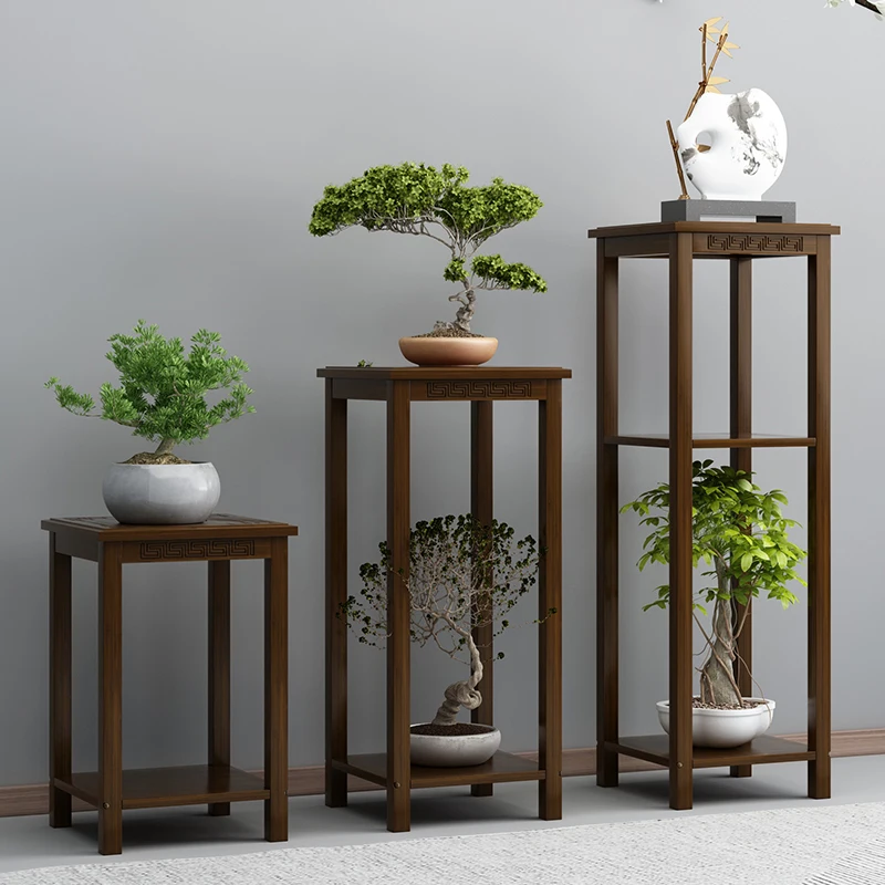 Multi-Layer Wooden Flower Stand Greenery Floor Pot Holder for Balcony Chinese Style Decorative Plant