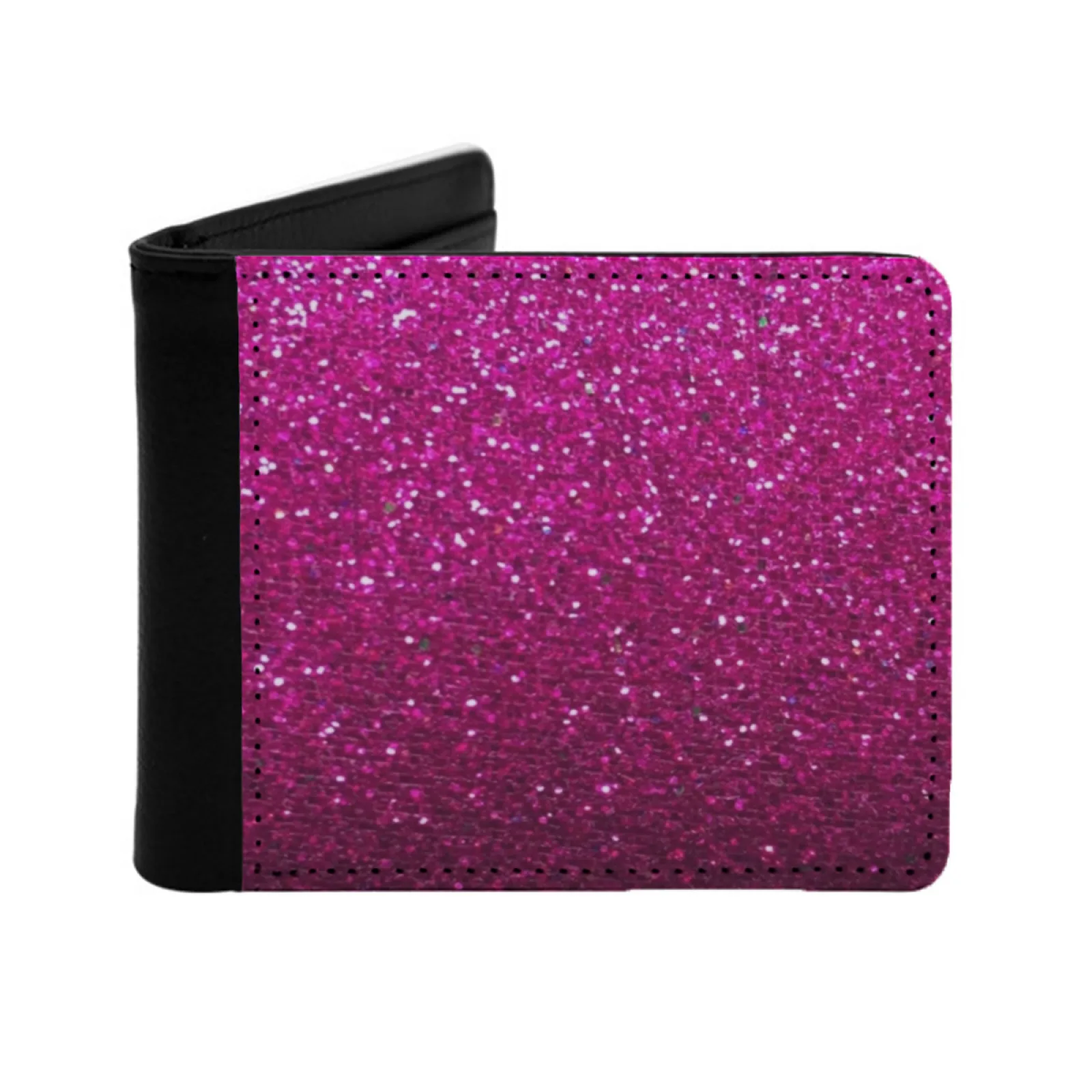 Hot Pink Glitter Ombre Sparkles Personalized Wallet For Men And Women Pu Leather Short Pocket Purse Pink Hot Pink Glitter