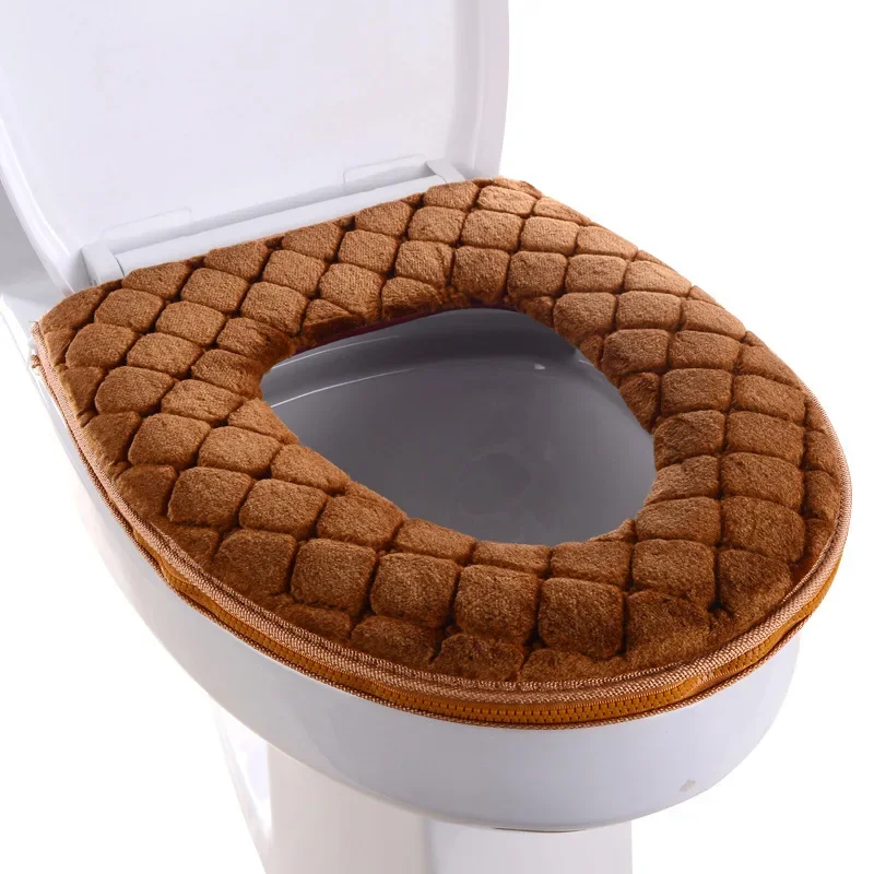 Toilet Cover Plush Toilet Cover Home Waterproof Universal Model Toilet Ring Washable Zipper Bathroom Mat Decorative Toilet Seat