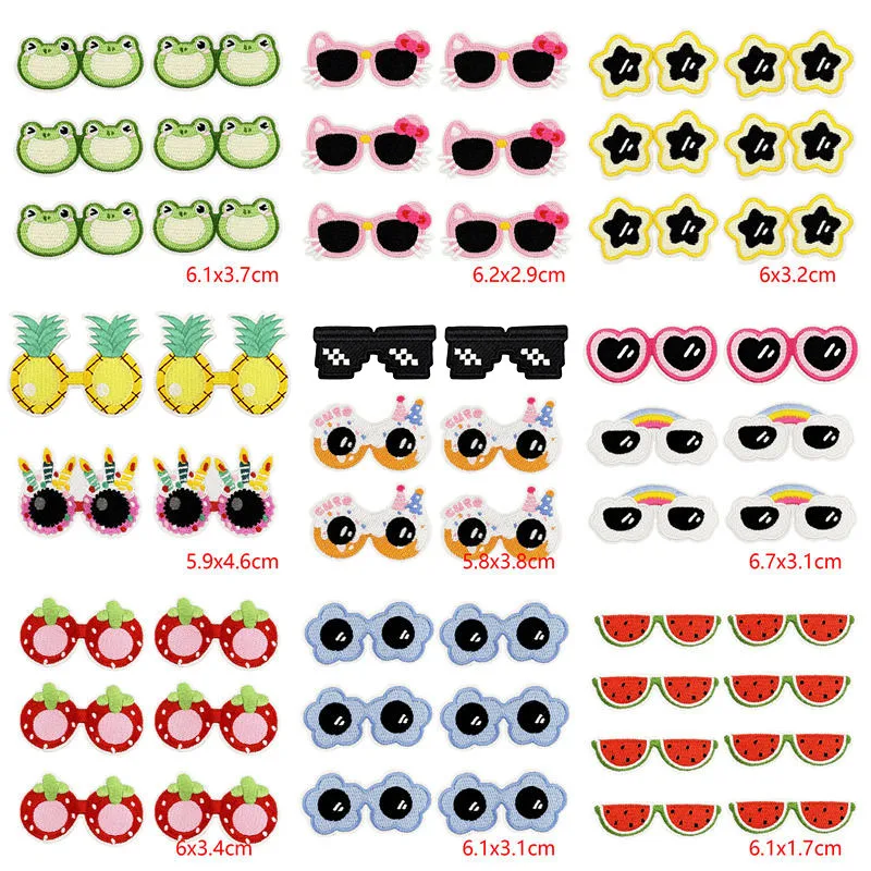 

10PCS/Lots Funny Glasses Embroidered Patch Cartoon Iron On Patches For Clothing Thermoadhesive Patches On Clothes Jackets Badges