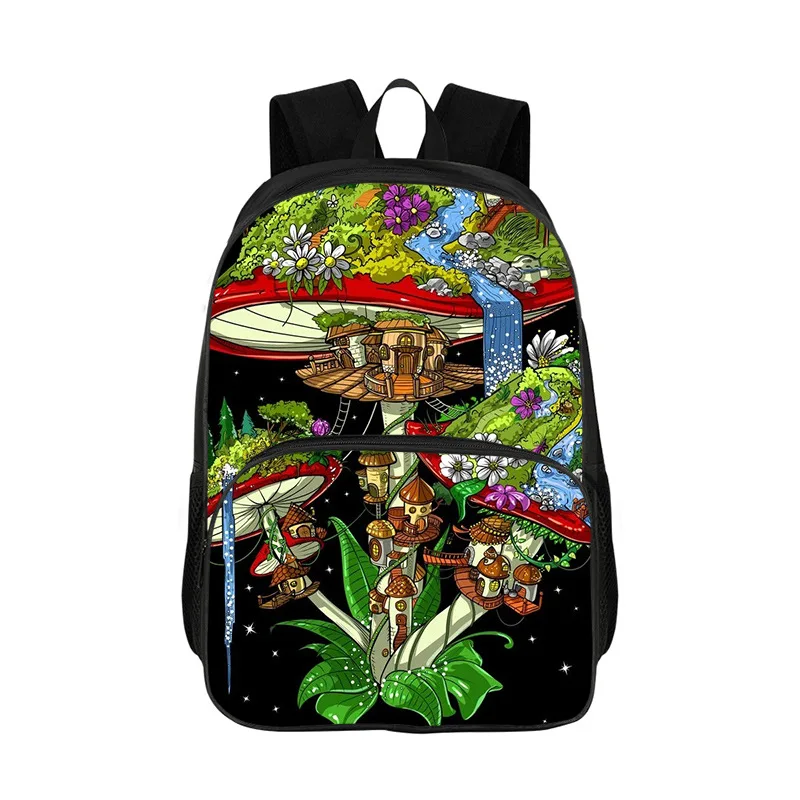 Men Woman Double Layer Thickened Student Backpack Magic Psychedelic Mushrooms And Skulls Schoolbag for Female Male Fashion Bag