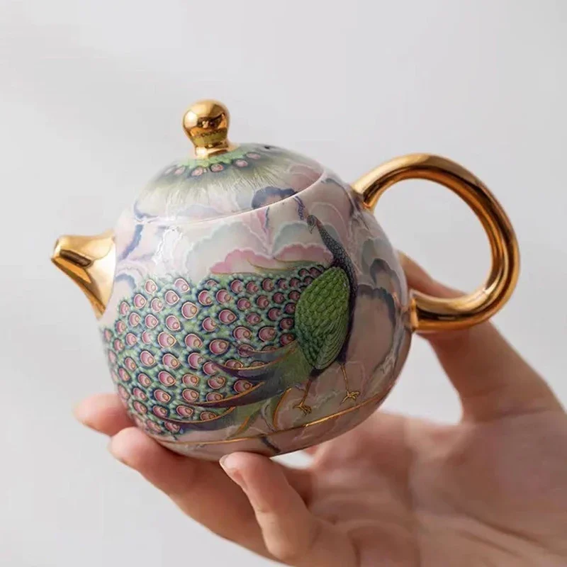 Dragon Egg Pot Hand-painted Peacock Small Teapot Ceramic Brewing Teapot