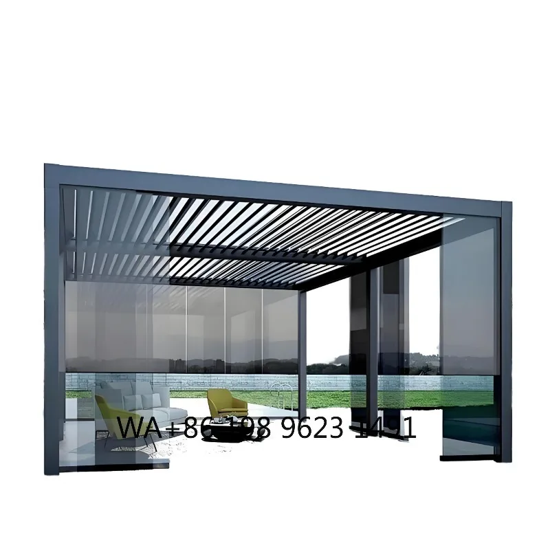 Bioclimatic Louvered Aluminum Pergola Motorized Manual Design Waterproof UV Block Outdoor Patio Garden Backyard Shade Shelter