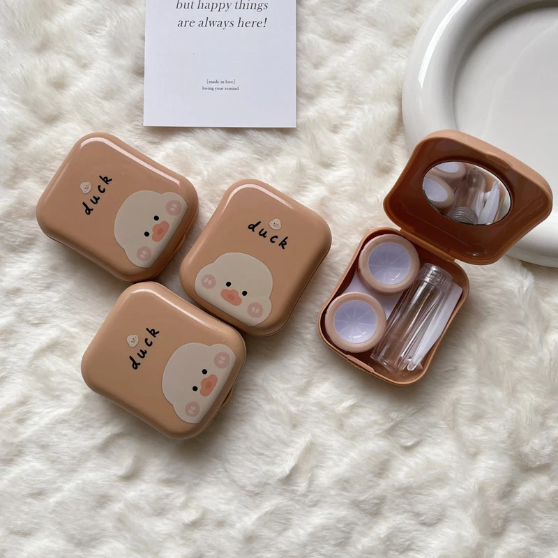 Fashion Cute Pink Little Bear Rabbit Duck Portable Contact Lens Case for Women Travel Holder with Mirror Contact Lenses Box