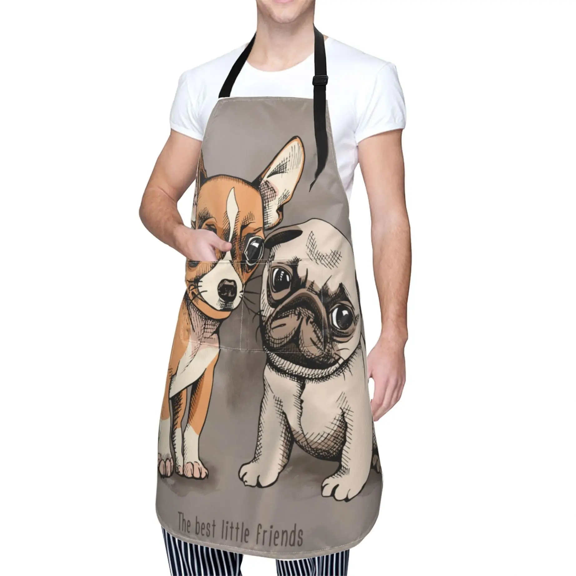 

Cute Dogs Cooking Apron For Women Men With Pockets,Puppies Chihuahua And Pug Oxford Cloth Kitchen Apron