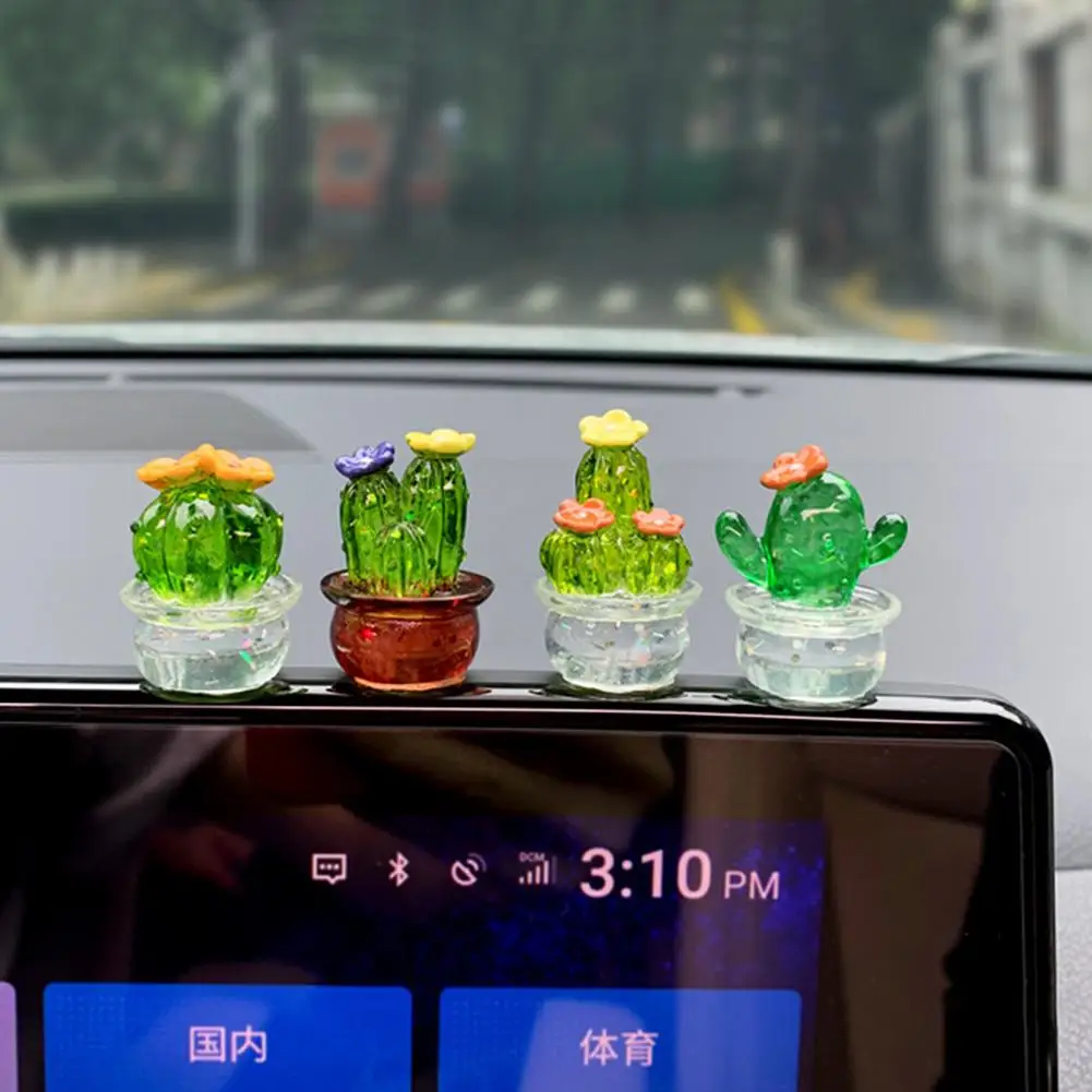 Cute Mini Resin Cactus Car Dashboard Screen Ornament Creative Plant Figurine Auto Interior Decoration for Computer Monitor