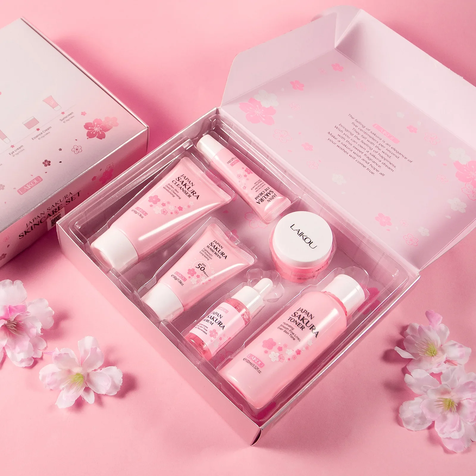 

6pcs Skin Care Set JAPAN SAKURA Beauty Gift Sets Skin Care Kit with Cleanser, Eye Cream, Essence Cream, Sunscreen ，Toner, Seru