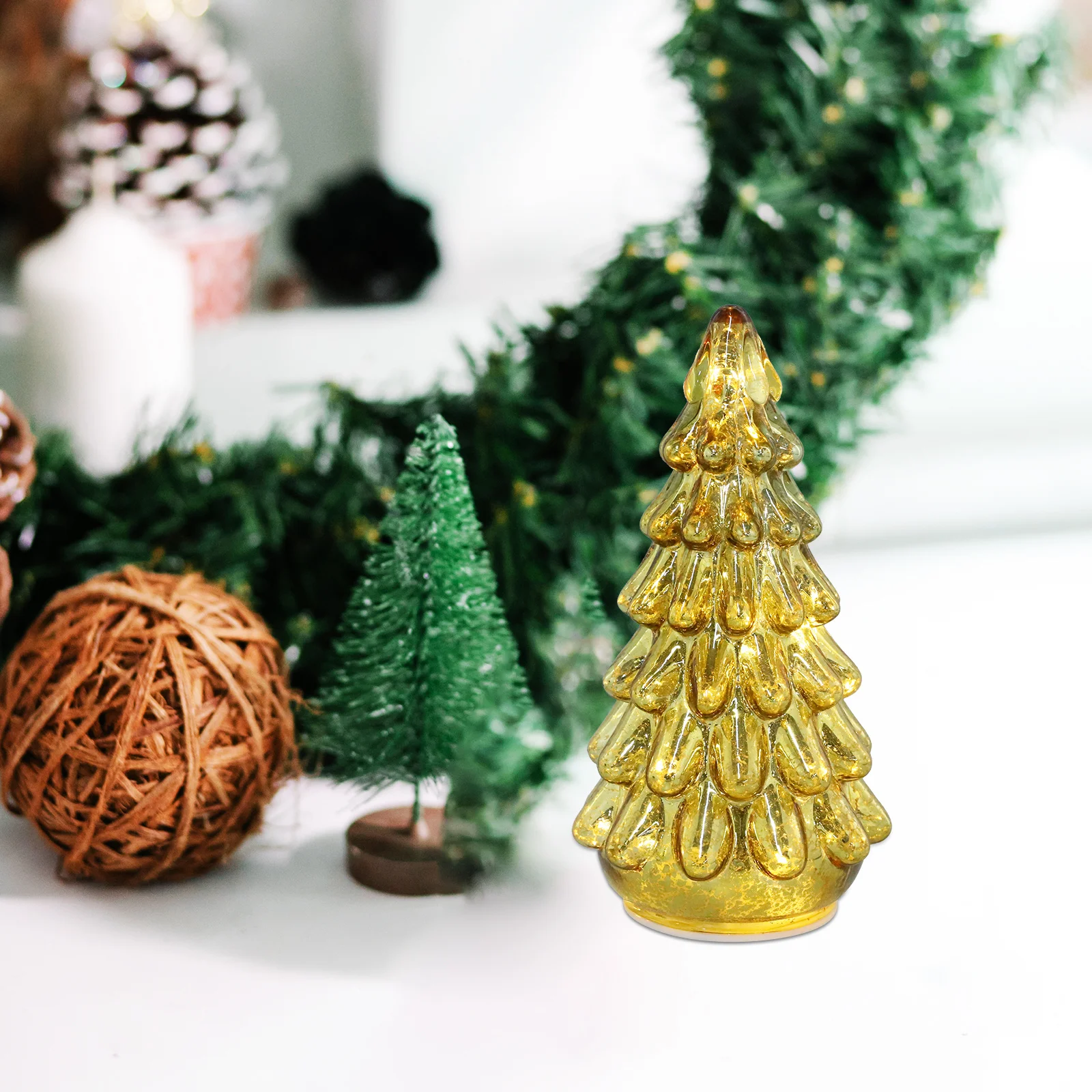 

Glass Christmas Tree Indoor Decor Xmas Ornament Small Tabletop Tree Holiday Party Decoration Mantel Desk Decor