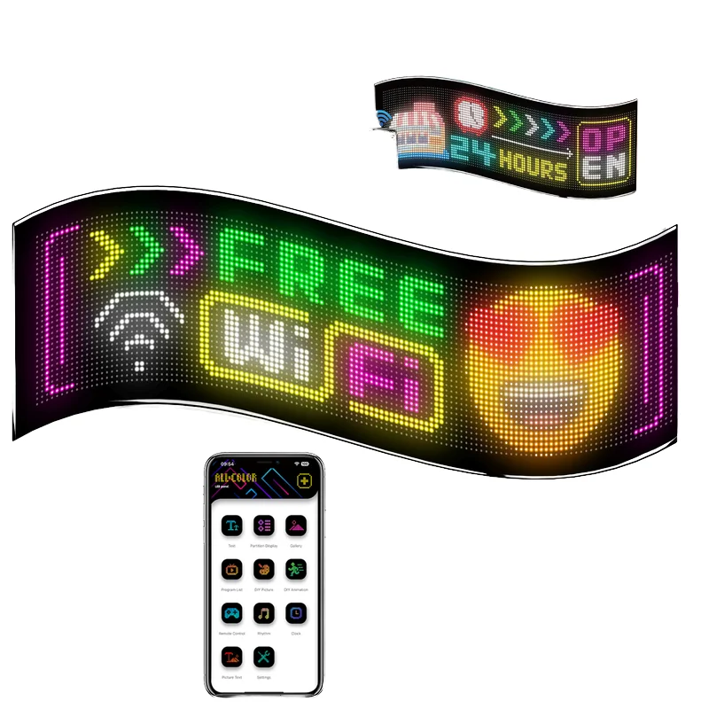 New Programmable LED Smart Matrix Panel Scrolling Messages Flexible LED Display USB 5V Waterproof 1080P 2500cd LED Car Sign