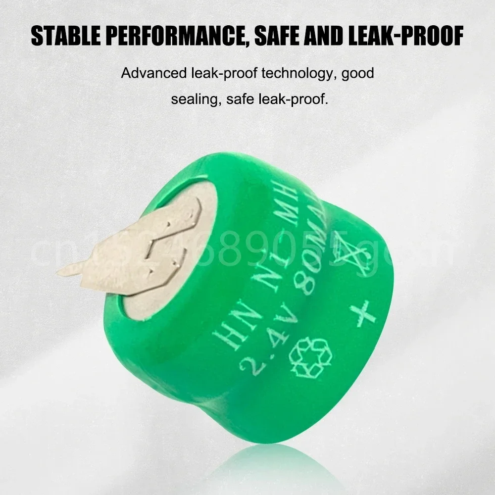 1-10PCS 2.4V 80mAh Ni-MH Rechargeable Button Battery For Solar Equipment Watch Remote Control Electric Meter With Solder Pins