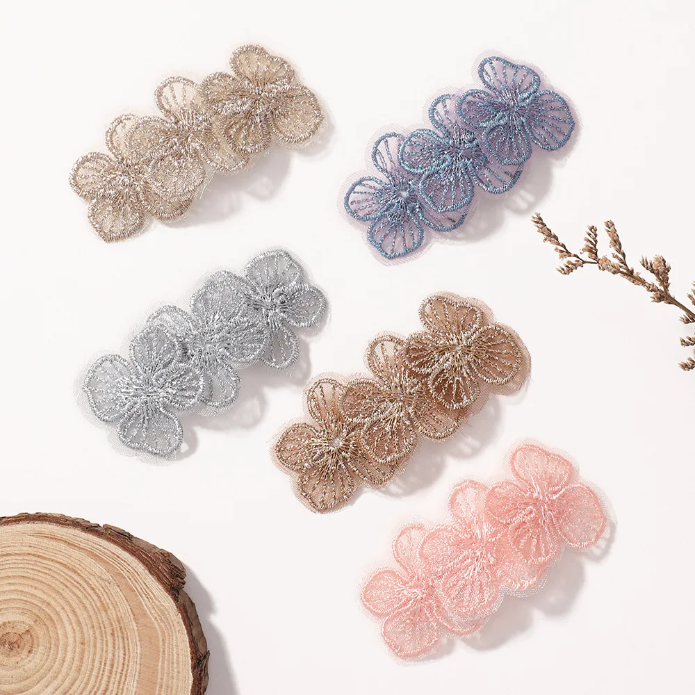 50 PCS/Lot, Lace Embroidery Flower Snap Clips For Baby Girls Lovely Flower Hairpins Kids Girls Hair Accessories