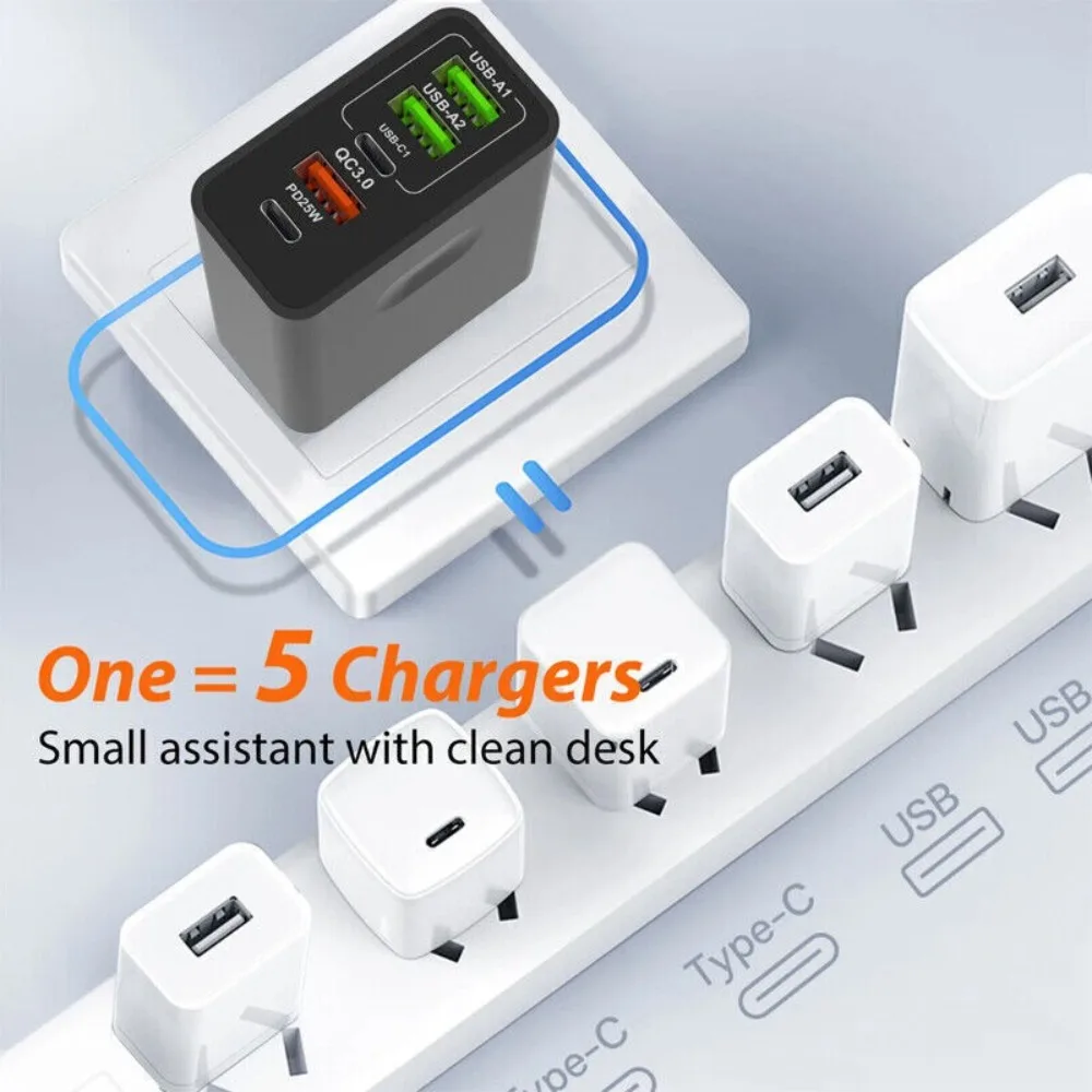 مفيدة 65 واط PD نوع C شاحن حوض شحن سريع متعدد واجهة محطة شاحن USB 5-Ports الاتحاد الأوروبي/المملكة المتحدة التوصيل محول الطاقة