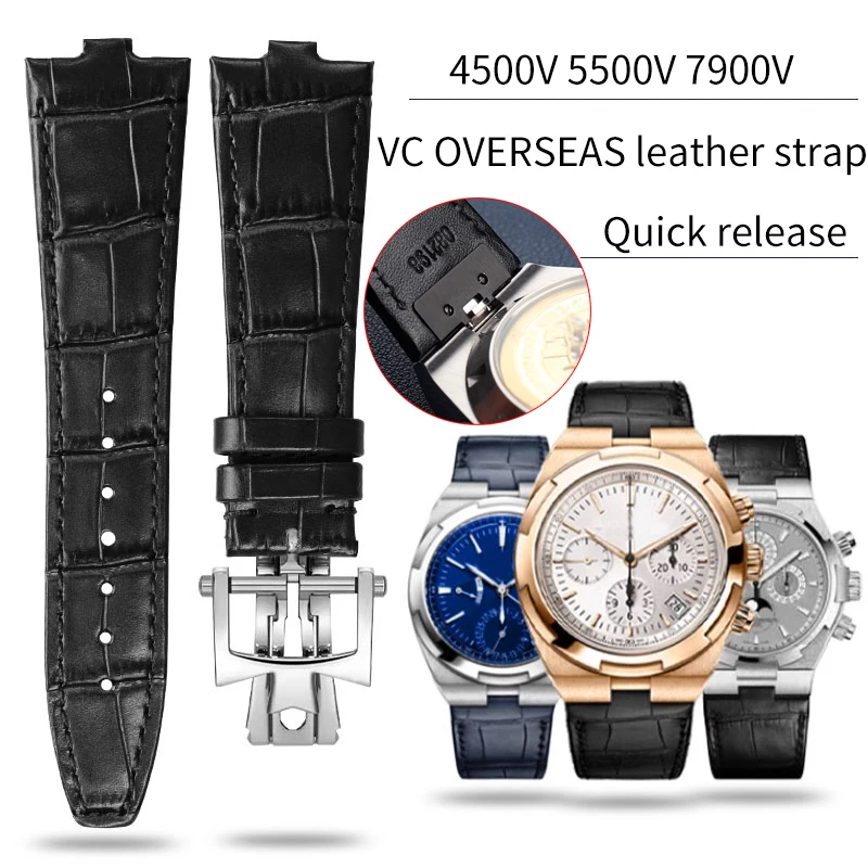 

24x7mm convex cowhide strap for VC V-acheron OVERSEA 4500V 5500V 7900V 4300V 7700v Watchesband Men's bracelet withquick release