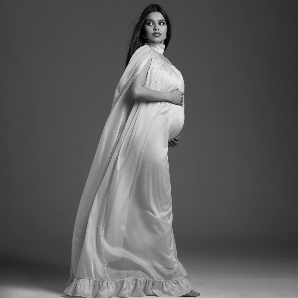 Maternity Photography Dress V Neck Cape Gown Pregnant Photoshoot Outfit Baby Bump Long Sleeve Elegant - view 5
