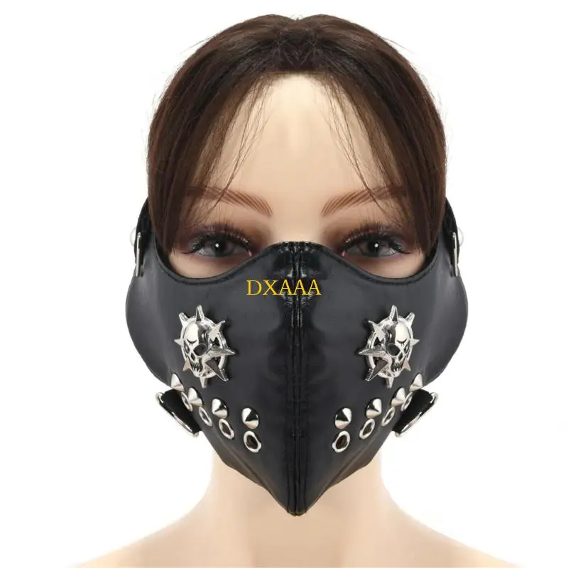 DXAA Rivet Spikes Leather Mask Cosplay Mask Motorcycle Biker Half Face Mask Anti Dust Sports Mask Masquerades Mask Women Men