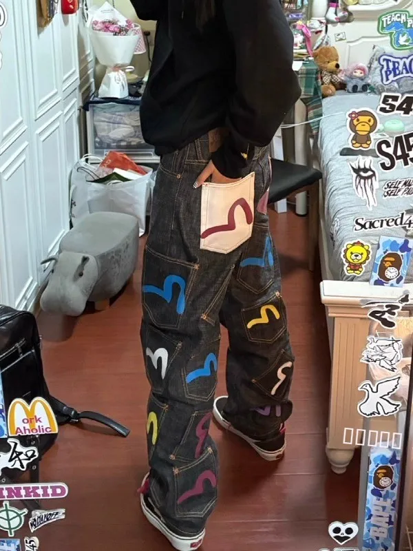 

Свободные джинсы с высокой талией и широкими штанинами, винтажные прямые джинсы из денима, женские, больших размеров, модные, осенние