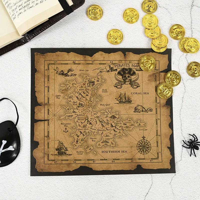 Halloween Pirate Adventure Treasure Map Classic Vintage Kraft Paper Hunt Maps Pirates Theme Cosplay Props Halloween Party Decors