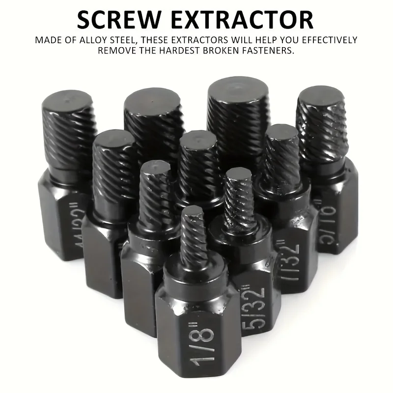 10Pcs Screw Extractor Kit Alloy Steel Damaged Screw Remover Metal Drill Bits Broken Bolt Stud Remover Hand Tools Set