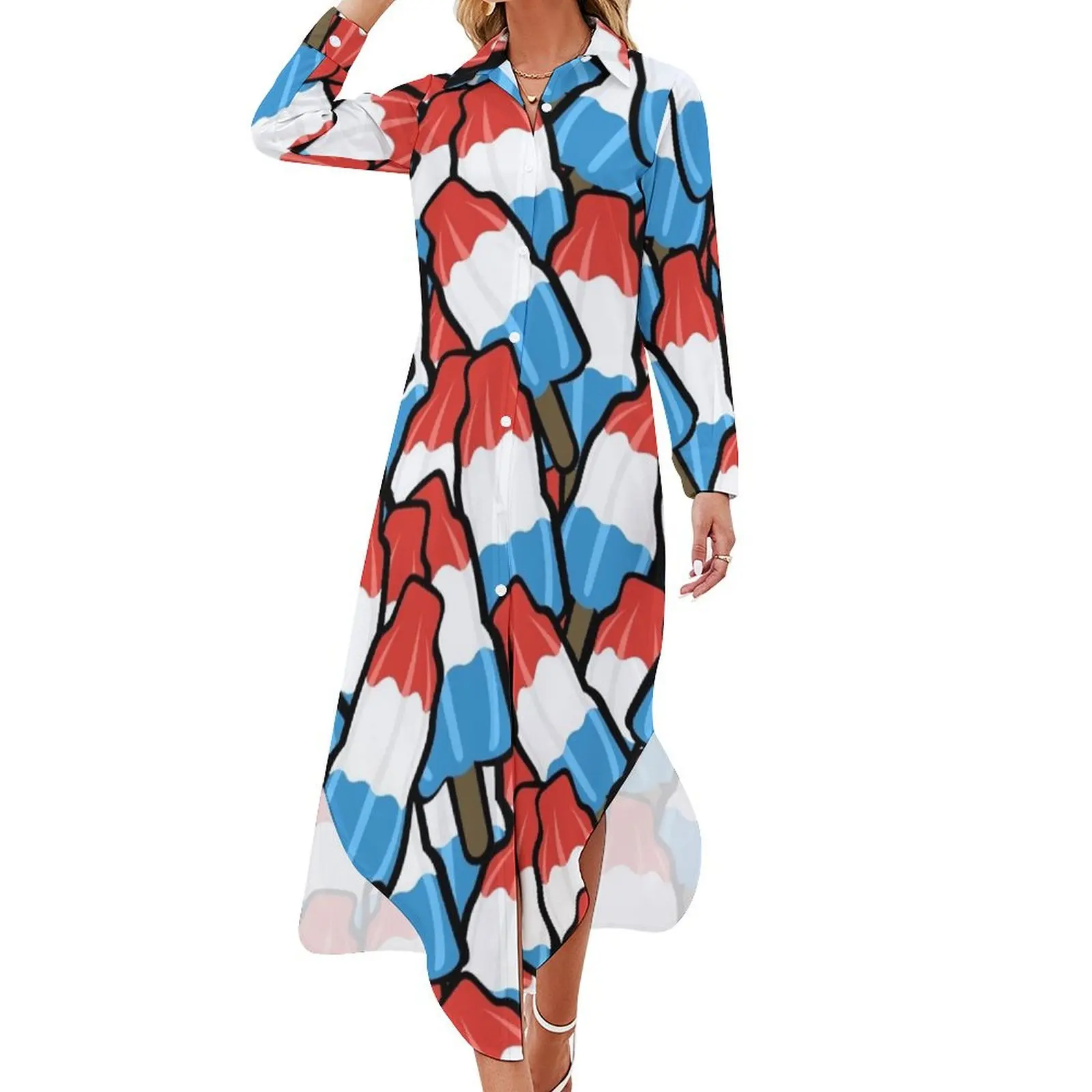 

Cool Down Firecracker Delight Long Sleeved Shirt Dress women's evening dresses ladies dresses for women 2024