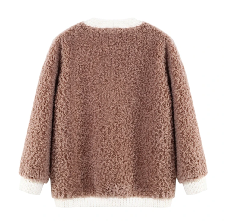 Damski płaszcz z imitacji futra patchworkowego Ele, zimowa odzież wierzchnia, dekolt w serek, długi rękaw, regularna długość, do pracy, model AADA4204