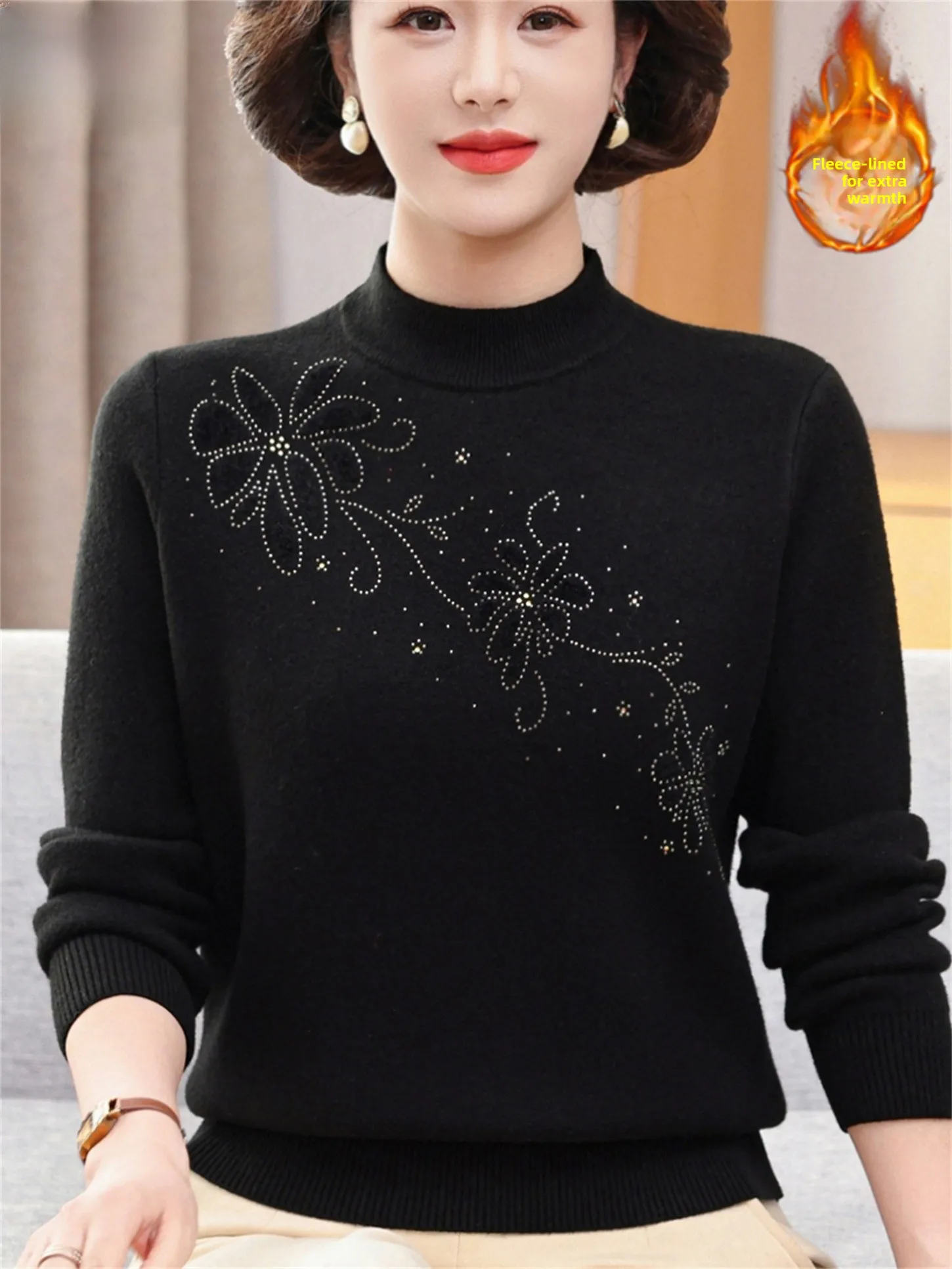 

Вязаный свитер Thiened Fce на подкладке с высоким воротником, женская зимняя модная теплая одежда, женский мягкий топ