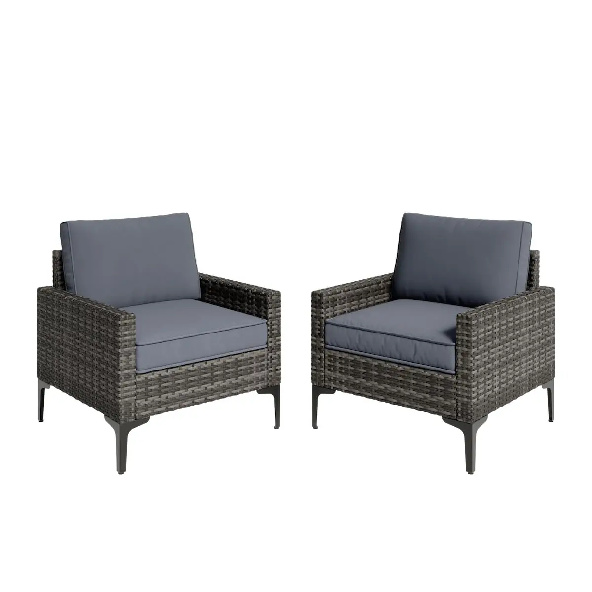 2PCS Patio Single Sofa Chairs Outdoor Armchairs Anti-Slip Cushions Waterproof Cover Balcony Deck Grey, Customized