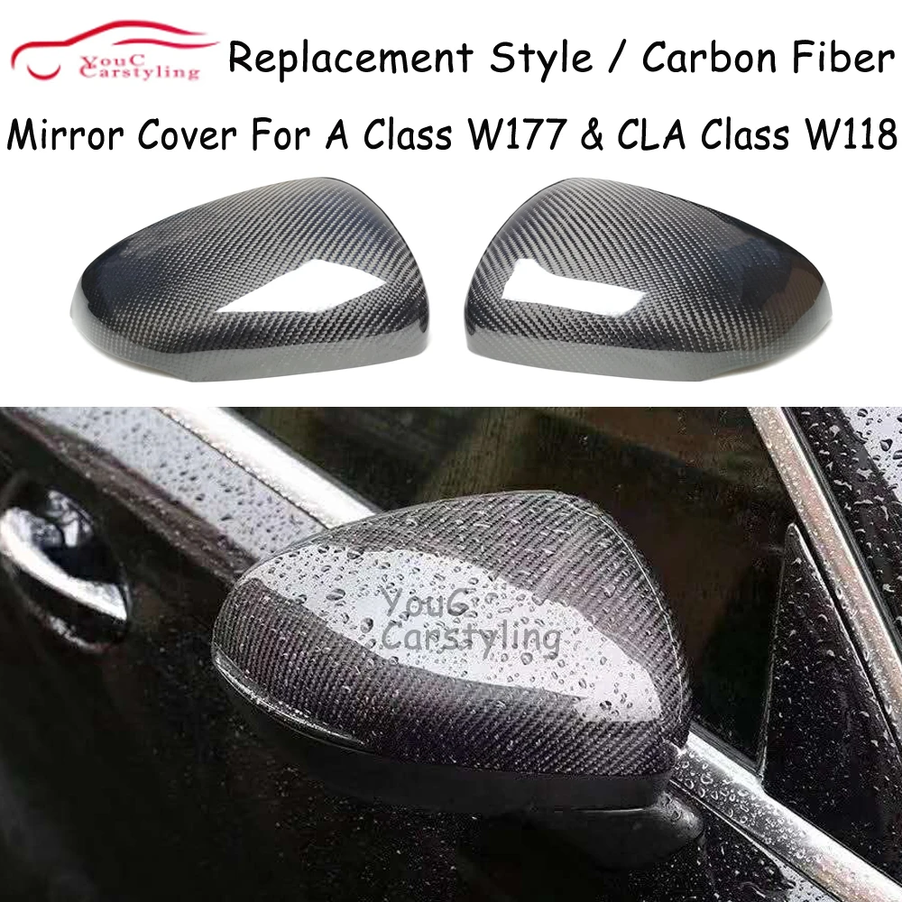 W118 Carbon Fiber Mirror Cover for Mercedes New A Class W177 Sedan Hatchback 2018 + Replacement Side Door Mirror Caps LHD