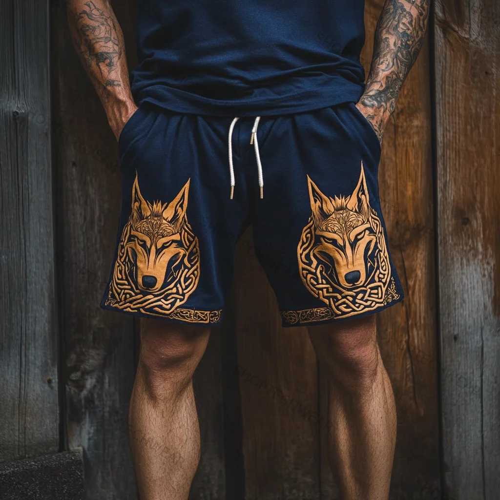 

Новые мужские винтажные повседневные брюки с тотемом дикого волка и 3D принтом, свободные шорты для пешего туризма на шнурке, летние удобные пляжные брюки