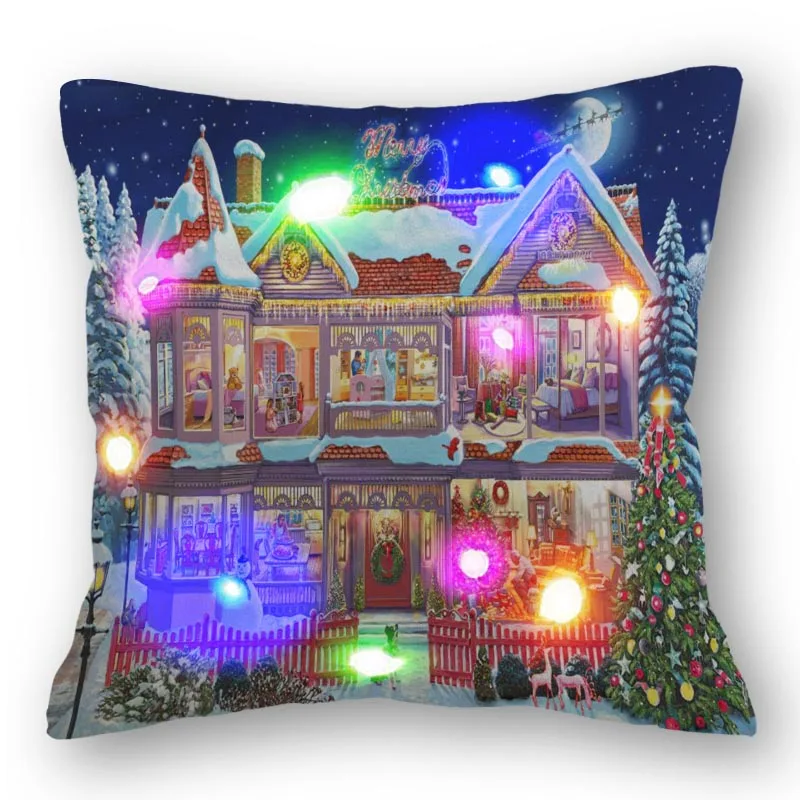 

Christmas Pillow Covers Led Light Santa Claus Printed For Room Decor Navidad Pillow Case Christmas Decorations 45X45cm Two Sides