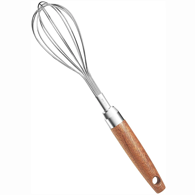 Stainless Steel Wire Whisk, Kitchen Egg Beater for Blending Whisking Beating Frothing Stirring Batters, Wooden Handle